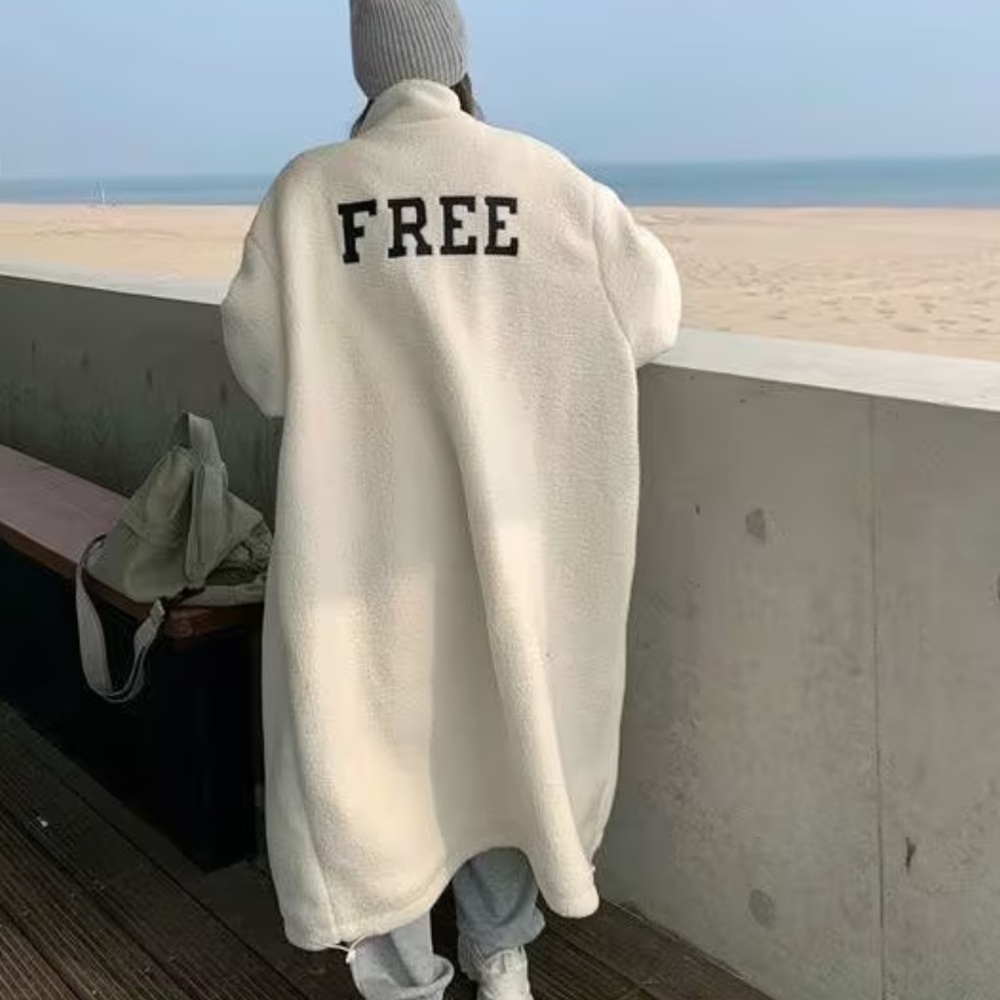 Soon NEW 10/5/FREE Embroidered Long Cream Teddy Coat - Women's Oversized Jacket